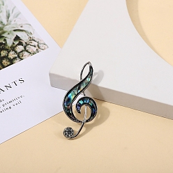 Colorful Musical Note Abalone Shell/Paua Shell Brooch, Alloy Pins, Colorful, 50x23mm