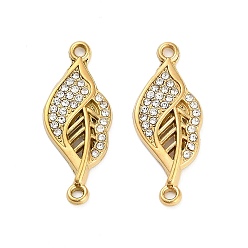 Настоящее золото 18K 304 подвески из нержавеющей стали с кристаллами и стразами, ионное покрытие (ip), лист ссылки, реальный 18 k позолоченный, 27x10.5x2 мм, отверстие : 1.5 мм