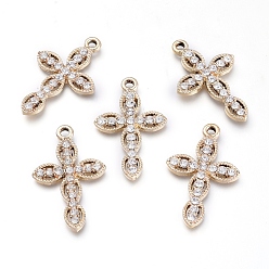 Golden Alloy Pendants, with Crystal Rhinestone, for Religion, Cross, Golden, 30.5x19.5x2.5mm, Hole: 2mm