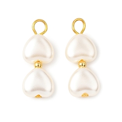 Золотой Абс пластмассовые жемчужные подвески, Двойное сердце, с железом, золотые, 27x10.5x5 мм, отверстие : 3.5 мм