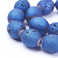 со Синим Покрытием Гальванические природные друзы геодез агат из бисера, баррель, с покрытием синим, 13.5x12 мм, отверстие : 1 мм, около 13 шт / нитка, 7.67 дюйм