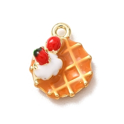 Dark Orange Brass Enamel Pendants, Waffle Charms, Golden, Dark Orange, 15x11.5x6mm, Hole: 1.5mm