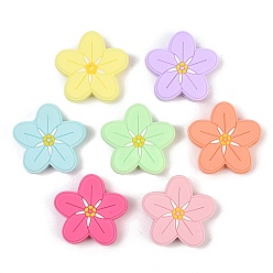 (52) Непрозрачная лаванда Бусины из пищевого силикона с цветочным узором, DIY уход за ожерельем, разноцветные, 29.5x30x7.5 мм, отверстие : 2.5 мм