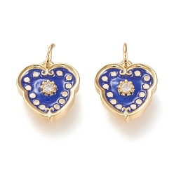 Золотой Латунные микропаве прозрачные кубические циркониевые подвески, с эмалью, долговечный, цветок, золотые, 14x13x2.5 мм, прыжковое кольцо: 5x0.7 мм, 3.5 внутренний диаметр мм.