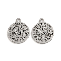 Нержавеющая Сталь Цвет Не тускнеющие 304 подвески из нержавеющей стали, лазерная резка, святой Бенедикт медаль, со словом cssmlndsmd, цвет нержавеющей стали, 14.5x12x1 мм, отверстие : 1.5 мм