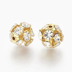 Кристалл Золотые никелированная латунь горный хрусталь бисер, круглые, кристалл, 11 мм, отверстие : 1.5 мм