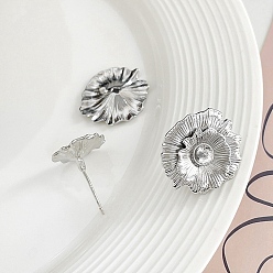 Platinum Flower Brass Stud Earrings Finding, for Half Drilled Beads, Platinum, 20x19mm