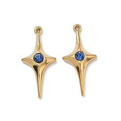 Настоящее золото 18K 304 из нержавеющей стали горный хрусталь подвески, звезды прелести, ионное покрытие (ip), реальный 18 k позолоченный, 27x12.5x4 мм, отверстие : 0.8 мм