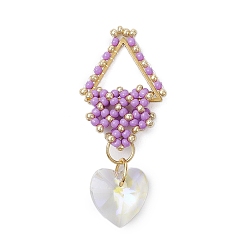 Сливовый Подвески-треугольники и сердечки из бисера, подвески из бисера, слива, 48x21x7.5 мм, отверстие : 3x1 мм