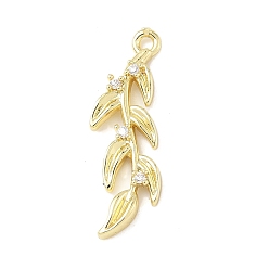 Лист Латунные микропаве прозрачные подвески с фианитом, реальный 14 k позолоченный, лист, 25x8x3 мм, отверстие : 1.4 мм