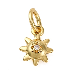 Настоящее золото 18K Подвески от солнца из латуни с микропаве из кубического циркония, с целью перехода в кольце, долговечный, без кадмия и без свинца, стойки покрытие, реальный 18 k позолоченный, 8x7x3.5 мм, отверстие : 3 мм
