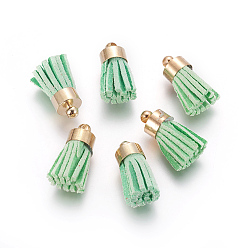 Светло-зеленый Подвески из замшевого шнура, с латунной фурнитурой , золотые, светло-зеленый, 16~19x7 мм, отверстие : 1 мм