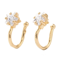 Real 18K Gold Plated Brass Micro Pave Clear Cubic Zirconia Cuff Earrings, Long-Lasting Plated, Star, Real 18K Gold Plated, 14x13mm