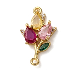 Настоящее золото 18K Подвески-подвески-цветочки из латуни с разноцветными кубическими циркониями, долговечный, стойки покрытие, без кадмия и без свинца, реальный 18 k позолоченный, 21x12x4 мм, отверстия : 1.2 mm и 1.4 мм