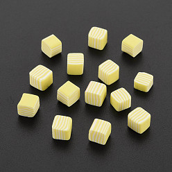 Champagne Yellow Handmade Polymer Clay Cabochons, for Phone Case Decoration & DIY Jewelry Making, Cube, Champagne Yellow, 5~5.5x5~5.5x4~5mm, about 5500pcs/1000g