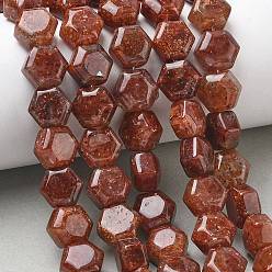 Strawberry Quartz Natural Gold Spot Strawberry Quartz Beads Strands, Hexagon, 10~10.5x11~11.5x6.5~7mm, Hole: 1mm, about 37~38pcs/strand, 15.04~15.16''(38.2~38.5cm)