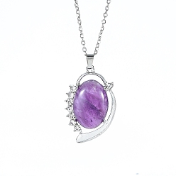 Amethyst Natural Amethyst Pendant Necklaces, with Stainless Ssteel Chains, 19.69 inch(50cm)