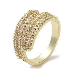 Real 16K Gold Plated Brass Micro Pave Cubic Zirconia Open Cuff Ring, Cadmium Free & Lead Free, Real 16K Gold Plated, Inner Diameter: 17mm