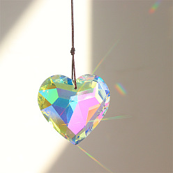 Clear AB K9 Glass Heart Pendant Decoration, Window Hanging Decoration, Clear AB, 30mm