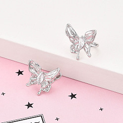 Платина Латунные серьги-манжеты из прозрачного кубического циркония, бабочка, платина, 19.3x13x18~19 мм