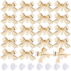 Настоящее золото 18K 24 шт. латунные серьги-гвоздики, бантом, с горизонтальными петлями и 20пластиковыми ушными гайками, реальный 18 k позолоченный, 11x16 мм, отверстие : 1.2 мм, штифты : 0.6 мм