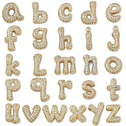 Real 18K Gold Plated Brass Micro Pave Clear Cubic Zirconia Pendants, Letter A~Z Charms, Rack Plating, Long-Lasting Plated, Cadmium Free & Lead Free, Real 18K Gold Plated, 12~18x14~17x4mm, Hole: 2~2.5x1mm, about 26pcs/set