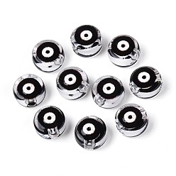 Черный Печатные прозрачные акриловые бусины, плоские круглые с сглаза, чёрные, 7x4 мм, отверстие : 1.8 мм