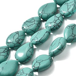 Синтетическая Бирюза Синтетических нитей бирюзовые бусы, слеза, 16x12x5~6 мм, отверстие : 1 мм, около 25 шт / нитка, 15.16''~15.75'' (38.5~40 см)