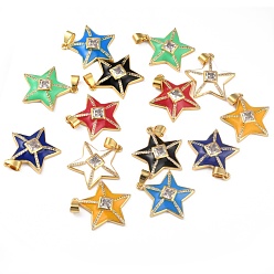 (52) Непрозрачная лаванда Латунные микропаве прозрачные подвески с фианитом, с эмалью, долговечный, реальный 18 k позолоченный, звезда, разноцветные, 25.5x24.5x5 мм, отверстие : 3.5x5.5 мм