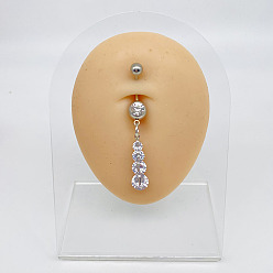 Плоский Круглый 304 Кольца для пупка из нержавеющей стали с кристаллами и стразами, цвет нержавеющей стали, плоско-круглые, 10 мм, штифты : 1.6 мм