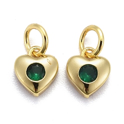 чирок Латунные микро проложить кубического циркония прелести, долговечный, реальный 18 k позолоченный, сердце, зелено-синие, 7.5x7x3 мм, отверстие : 3 мм
