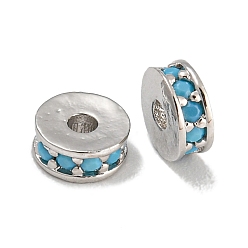 Светло-Синий Стойки обшивки латунь микро проложить кубического циркония бусы, без свинца и без кадмия, долговечный, платина, круглые, голубой, 5x2 мм, отверстие : 1.5 мм