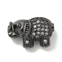 Черный Цвет Металла Латунные микропаве из прозрачного кубического циркония, слон, металлический черный , 9x12.5x5 мм, отверстие : 1.4 мм