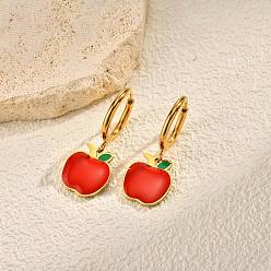 Pomme 304 Boucles d'oreilles pendantes créoles en acier inoxydable émaillé, or, pomme, 32mm