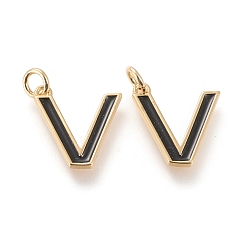 Letter V Латунь эмаль подвески, с целью перехода в кольце, долговечный, реальный 18 k позолоченный, letter.v, чёрные, letter.v, V: 15.5x14.5x1.8 мм, прыжковые кольца: внутренний диаметр: 3 мм