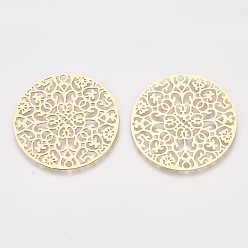 Light Gold Латунь филигрань столяры ссылки, гравированные металлические украшения, без кадмия, без никеля и без свинца, плоско-круглые, золотой свет, 30x0.3 мм, отверстие : 1.6 мм
