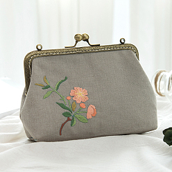 Серый Набор для вышивания косметички своими руками для начинающих, включая иглы для вышивания и нитки, хлопковая льняная ткань, серые, 100x75x35 мм