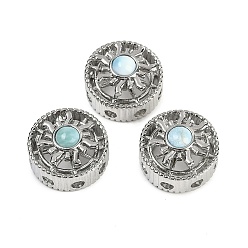 Платина Вращающиеся латунные многорядные звенья из натурального ларимара, стойки покрытие, плоско-круглые, платина, 20x12.5 мм, отверстие : 3.2 мм