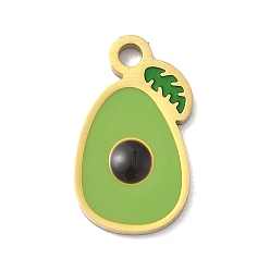 Avocado 304 эмалевые подвески с фруктами из нержавеющей стали, реальный 18 k позолоченный, авокадо, 18x11.5x1.7 мм, отверстие : 2 мм