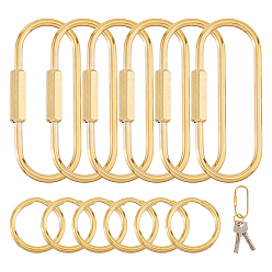 Без Покрытия 6шт. латунный карабин с замком, овальные, с 6шт. латунными разъемными кольцами, сырой (без покрытия), 60x25.5x6 мм