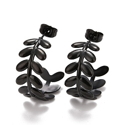 Electrophoresis Black Ионное покрытие (ip) 304 серьги-гвоздики из нержавеющей стали для женщин, лист, электрофорез черный, 20x23x10 мм, штифты : 0.7 мм