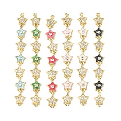 (52) Непрозрачная лаванда Латунные микрокристаллы с прозрачным кубическим цирконием 7 подвески-соединители в форме звезд, с эмалью, без свинца и без кадмия, стойки покрытие, долговечный, реальный 18 k позолоченный, разноцветные, 80 мм, отверстие : 1.2 мм