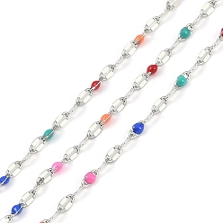 (52) Непрозрачная лаванда Латунные цепочки, с эмалью, с катушкой, пайка без свинца и кадмия, платина, разноцветные, 4x2x0.2 мм