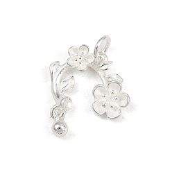 Серебро 925 стерлингового серебро цветочных подвески, с прыжковых колец, серебряные, 18x15x3 мм, отверстие : 3.5 мм