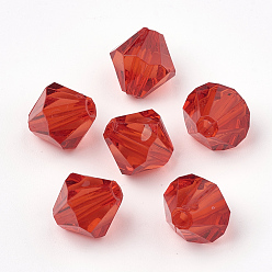 Red Transparent Acrylic Beads, Bicone, Red, 8x7.5mm, Hole: 2mm, about 2640pcs/500g