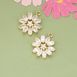 Цветок Латунные подвески, без кадмия, без никеля и без свинца, со стразами, реальный 18 k позолоченный, цветок, 20.5x16.5x4 мм, отверстие : 1.8 мм