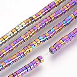 Multi-color Plated Electroplate Non-magnetic Synthetic Hematite Beads Spacers Strands, Heishi Beads, Flat Round/Disc, Multi-color Plated, 4x2mm, Hole: 1mm, about 200pcs/strand, 15.7 inch