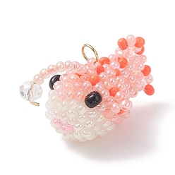 Pink Подвески в виде рыб-фонарей из стеклянных бус, с 304 кольцами из нержавеющей стали, розовые, 17~21x27~31.5x17~18 мм, отверстие : 3 мм