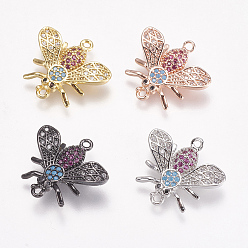 (52) Непрозрачная лаванда Латунные микро проложить кубических ссылки циркония, Пчелы, красочный, разноцветные, 16.5x18x4 мм, отверстие : 1.5 мм