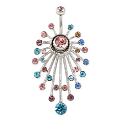 Нержавеющая Сталь Цвет Кольца-колокольчики из сплава с цветочным принтом в виде изогнутой штанги и стразами, с 316l штифтами из нержавеющей стали, цвет нержавеющей стали, 10 мм, штифты : 1.6 мм